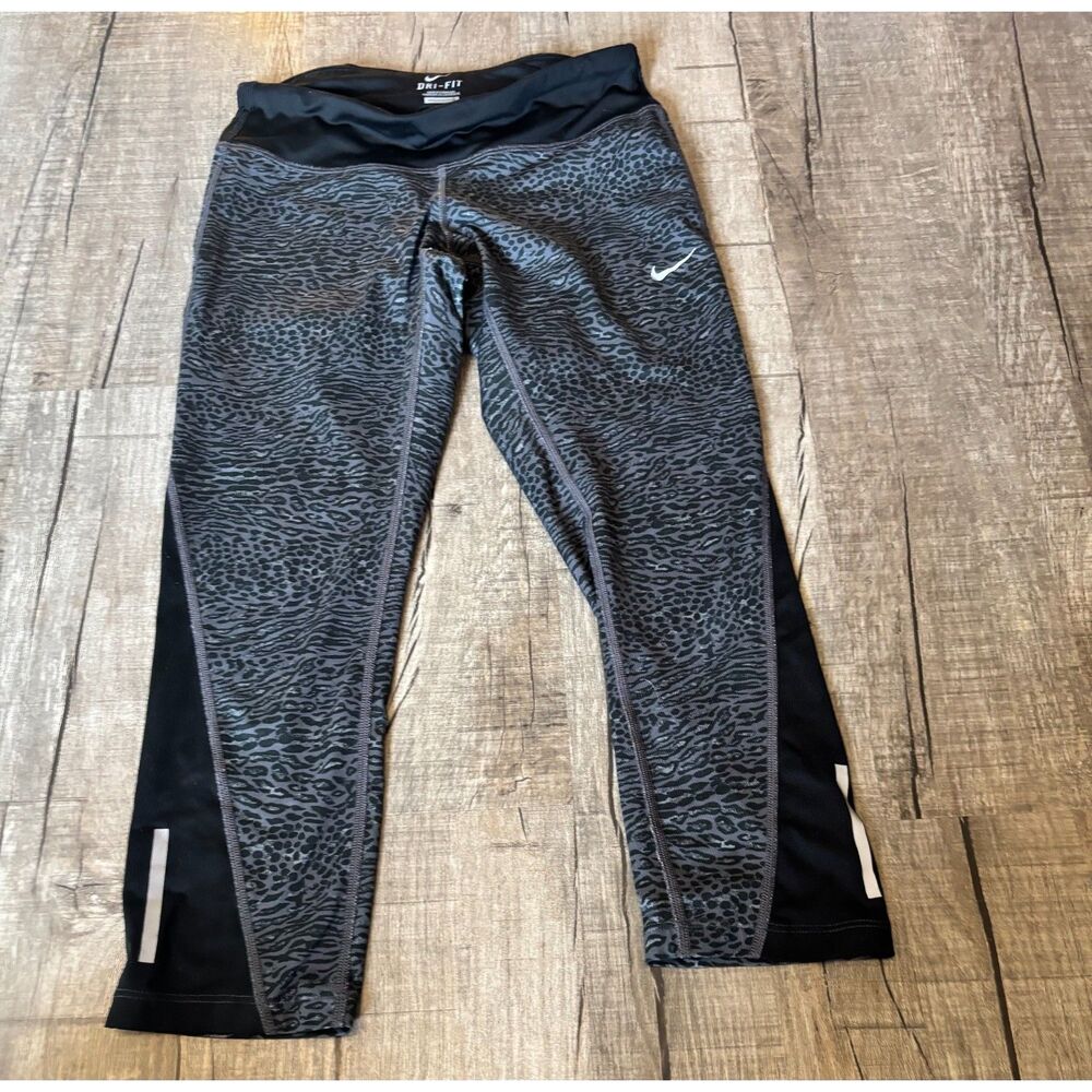 Nike Women’s Dri-Fit Leggings Small Black‎ Gray Animal Print Running Tights